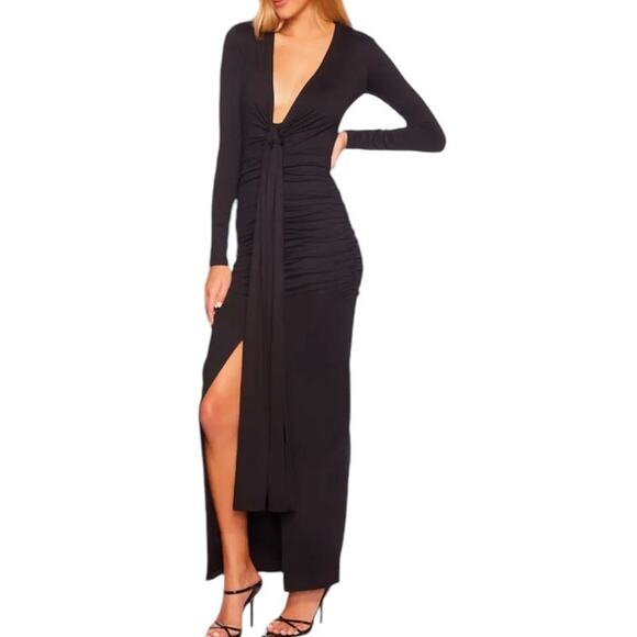 Susana Monaco Womens Small Plunge Neck Ruched Bodycon Maxi Dress Magenta NWT - Picture 16 of 16